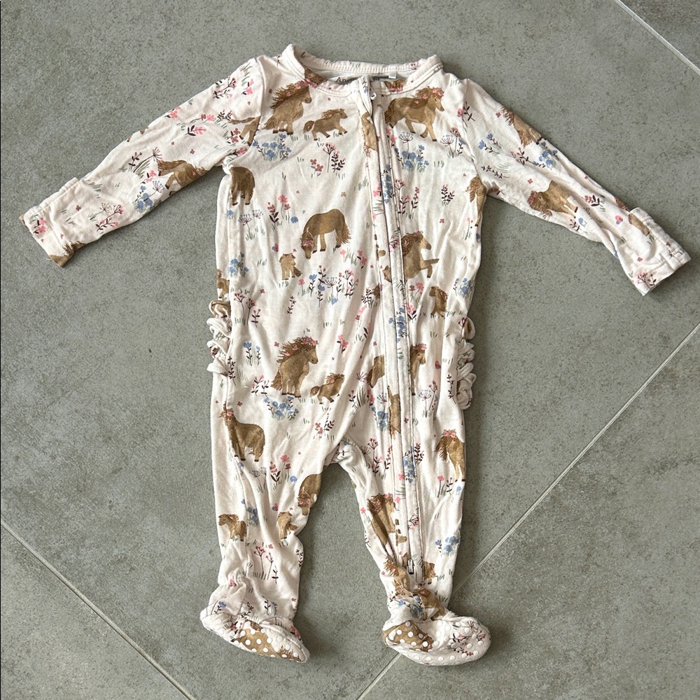 Angel Dear Cream and Brown Animal Print Footie
